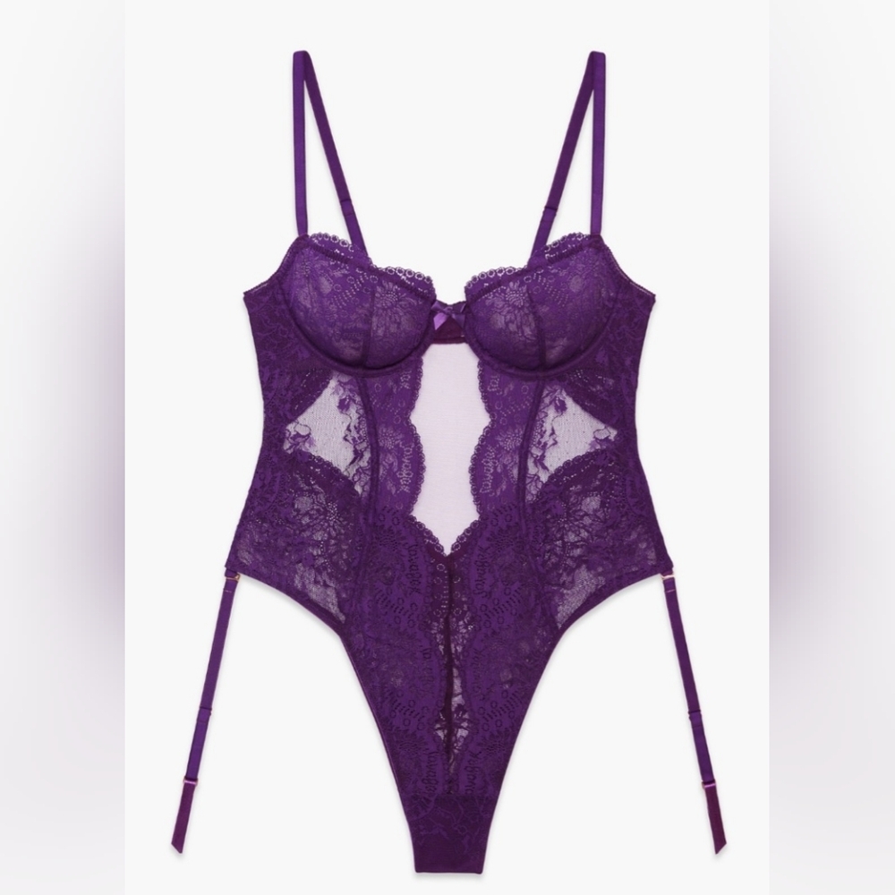 Savage X Haute Lace Teddy Galaxy Purple 4X NWT